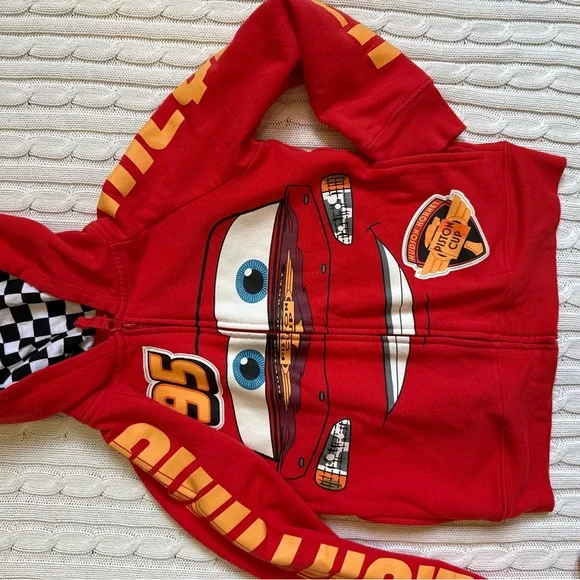 Disney Cars Zip Up Hoodie Hoody Boys 5 6 Sweatshirt McQueen - Picture 5 of 7
